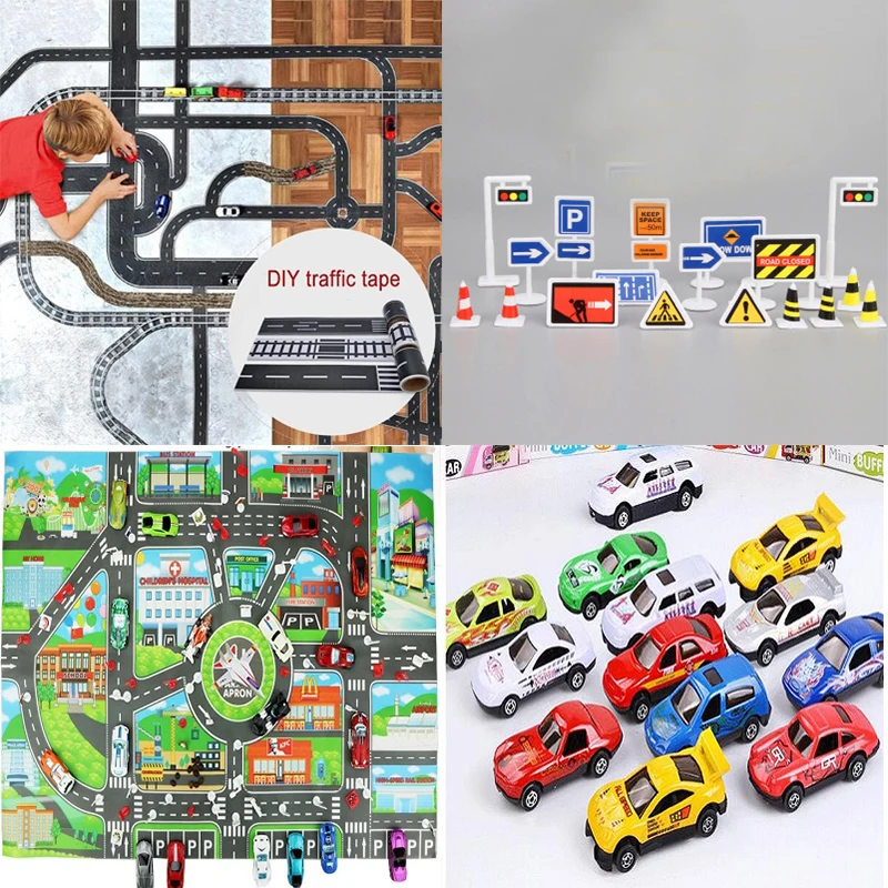 Игрушки Монтессори дорожный блок Обучающая Карта города светофор знак такси