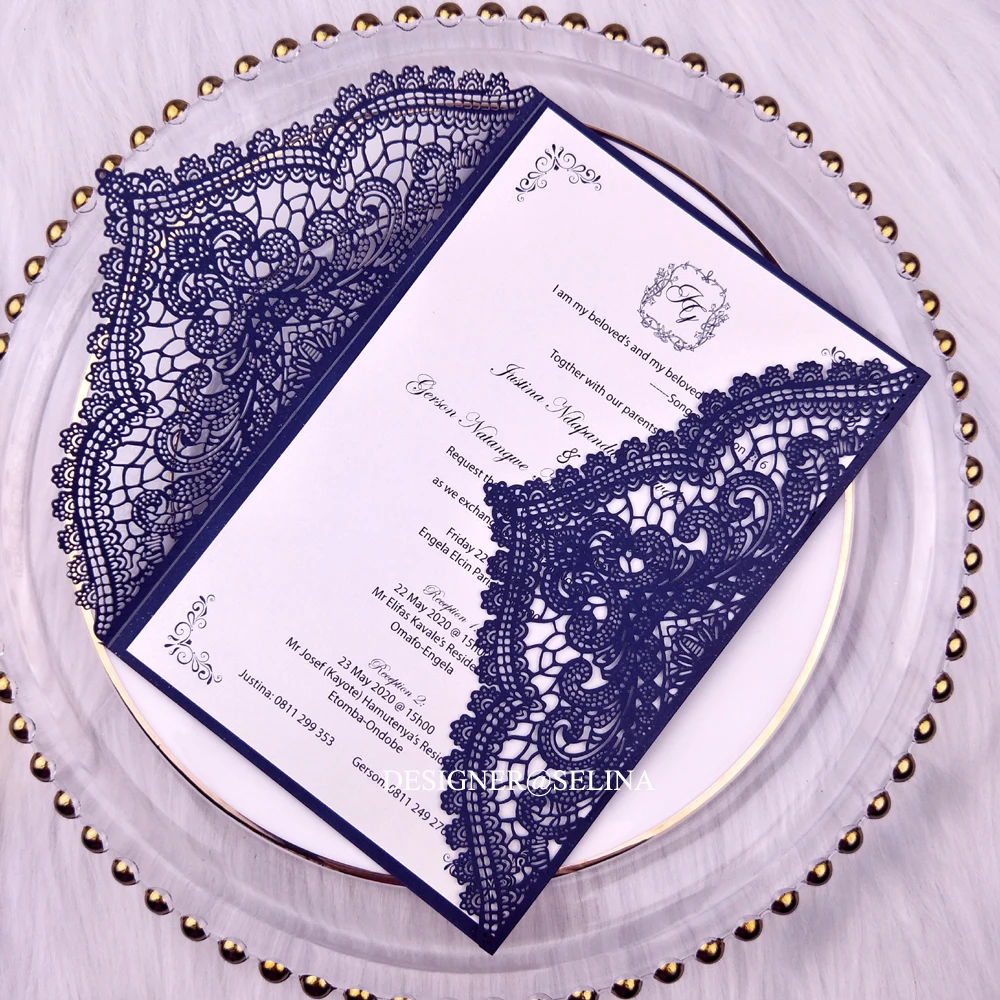 50 шт. темно-синие свадебные приглашения со стандартным лазерным вырезом