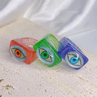 new trendy turkish evil eye transparent resin rings for women lucky blue eye geometric square finger rings summer jewelry gifts