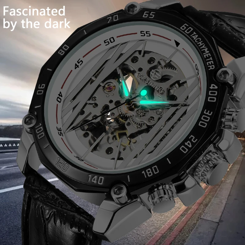 Лидирующий бренд FORSINING Военный Спортивный Дизайн Прозрачный Скелет циферблат