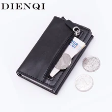 DIENQI Анти Rfid id держатель для карт Чехол Мужской кожаный металлический кошелек мужской кошелек для монет женский мини карбоновый кредитный держатель для карт на молнии
