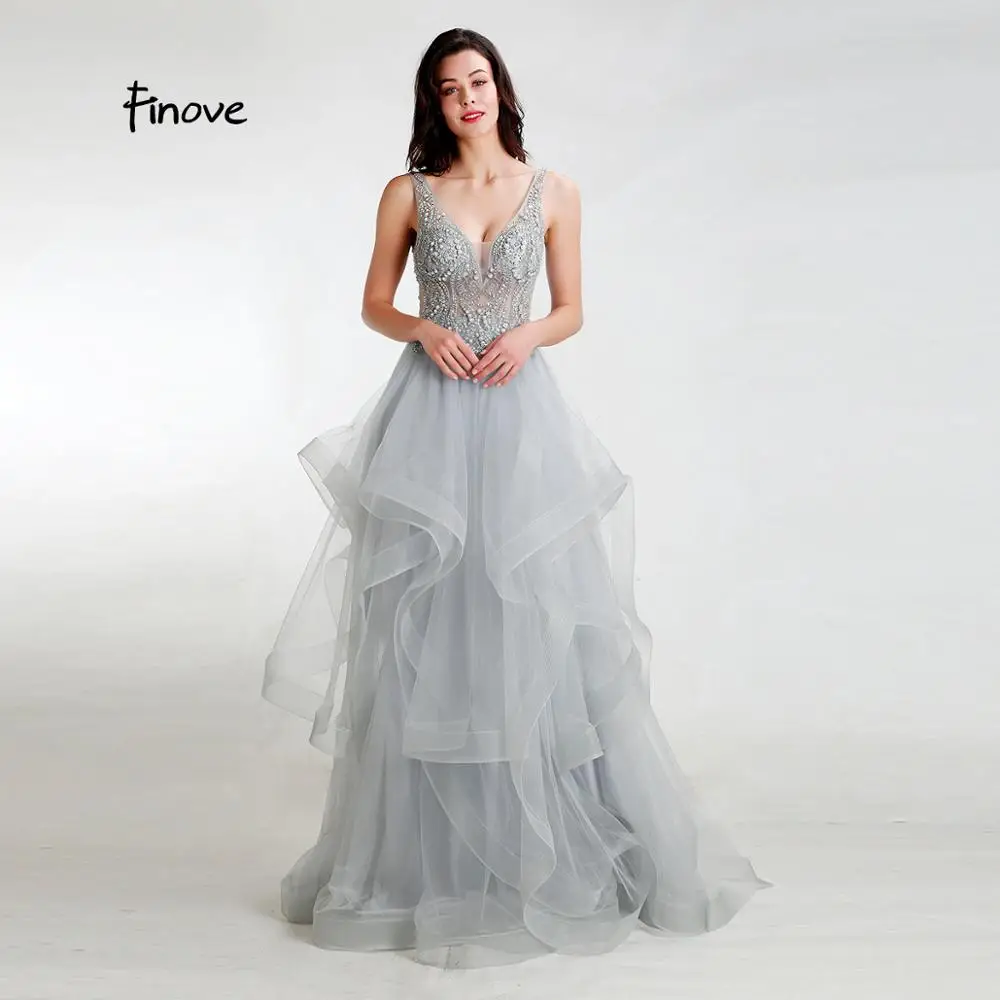 Finove Prom Dress New 2020 Sexy Tank V Neck Ruffles Beaded Long Floor Length Formal Party Gowns For Girls Plus Sizes | Свадьбы и