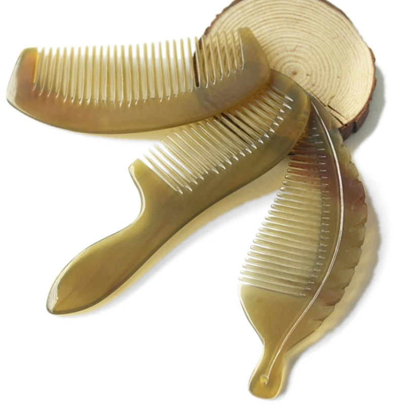 

1PC Handle Horn Comb Natural Grain Road Small Yak Horn Comb Anti-Static Massage Health Comb