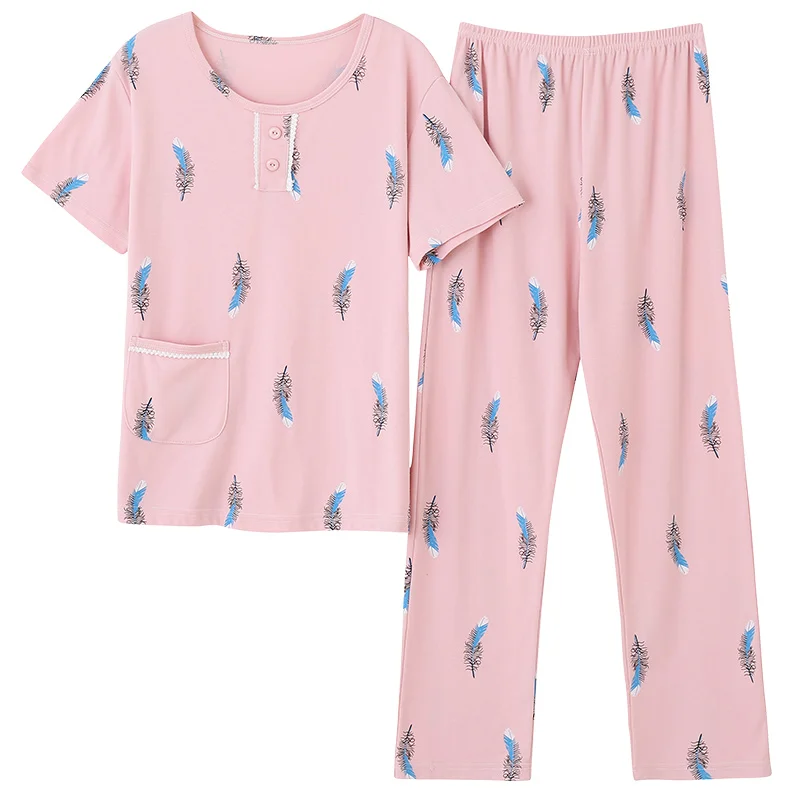 

Full Pure Cotton Women's Casual Sleepwear Pajamas Sets Fashion Print Home Wear Service Suit Big Yards 4XL Nighwear Outfits