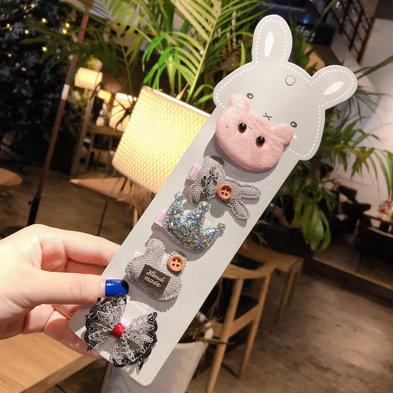 5 шт./компл. милые для маленьких девочек Заколки волос в виде кролика с бантом