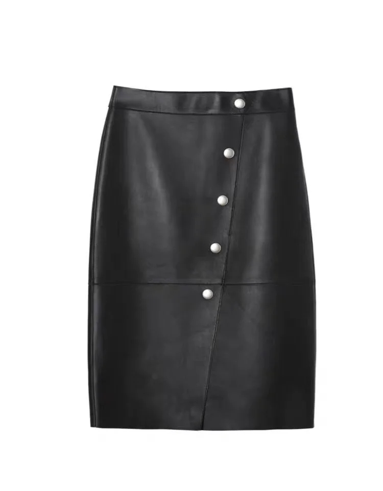 

Temperament Genuine Leather Skirt 2021 New High Waist Sheepskin Sexy Mid Long Autumn And Winter Skirt Hip Casual Versatile High