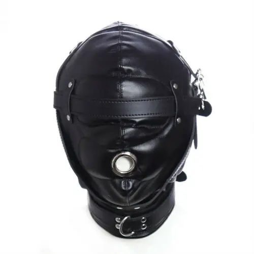 

Leather Full Head Headgear Harness Bondage Hood Mouth Gag Blindfold Restraint
