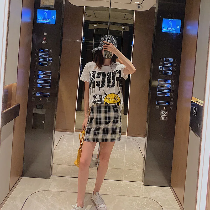 

New spring summer 2020 letters printed cartoon loose short sleeve T shirt girl students