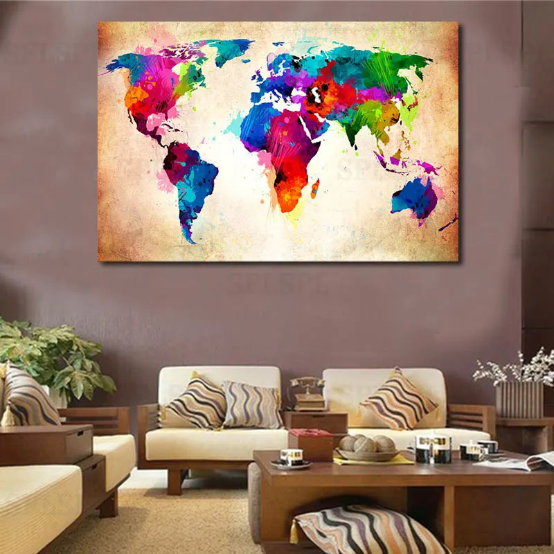 Современное настенное искусство одна деталь красочная карта мира абстрактная