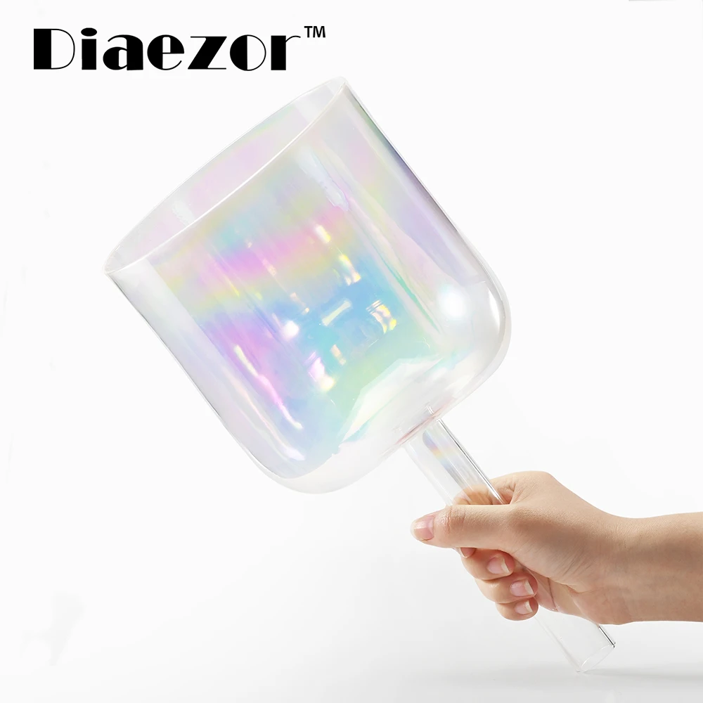 

Diaezor 6 Inch Clear Chakra Cosmic Light Alchemy Magic Crystal Handle Singing Bowl for Meditation Sound Healing With Suede