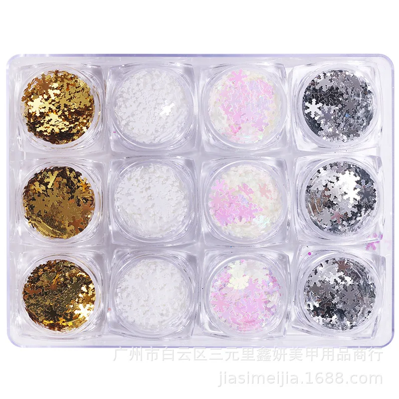 

Nail Ornament Sequin Christmas Snowflake Ultra-Thin 3 Nail Fingernail Decoration Straight Connector Paste 12 Color Nail Sequins