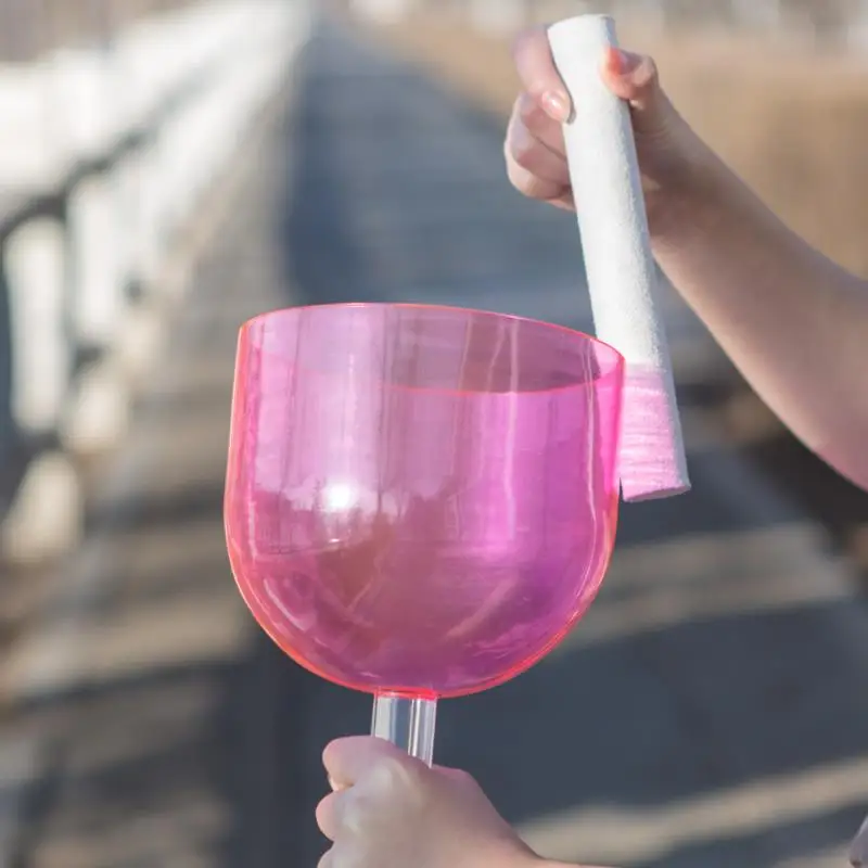 5 дюймов прозрачный розовый цветной кварцевый поющая чаша с ручкой + один