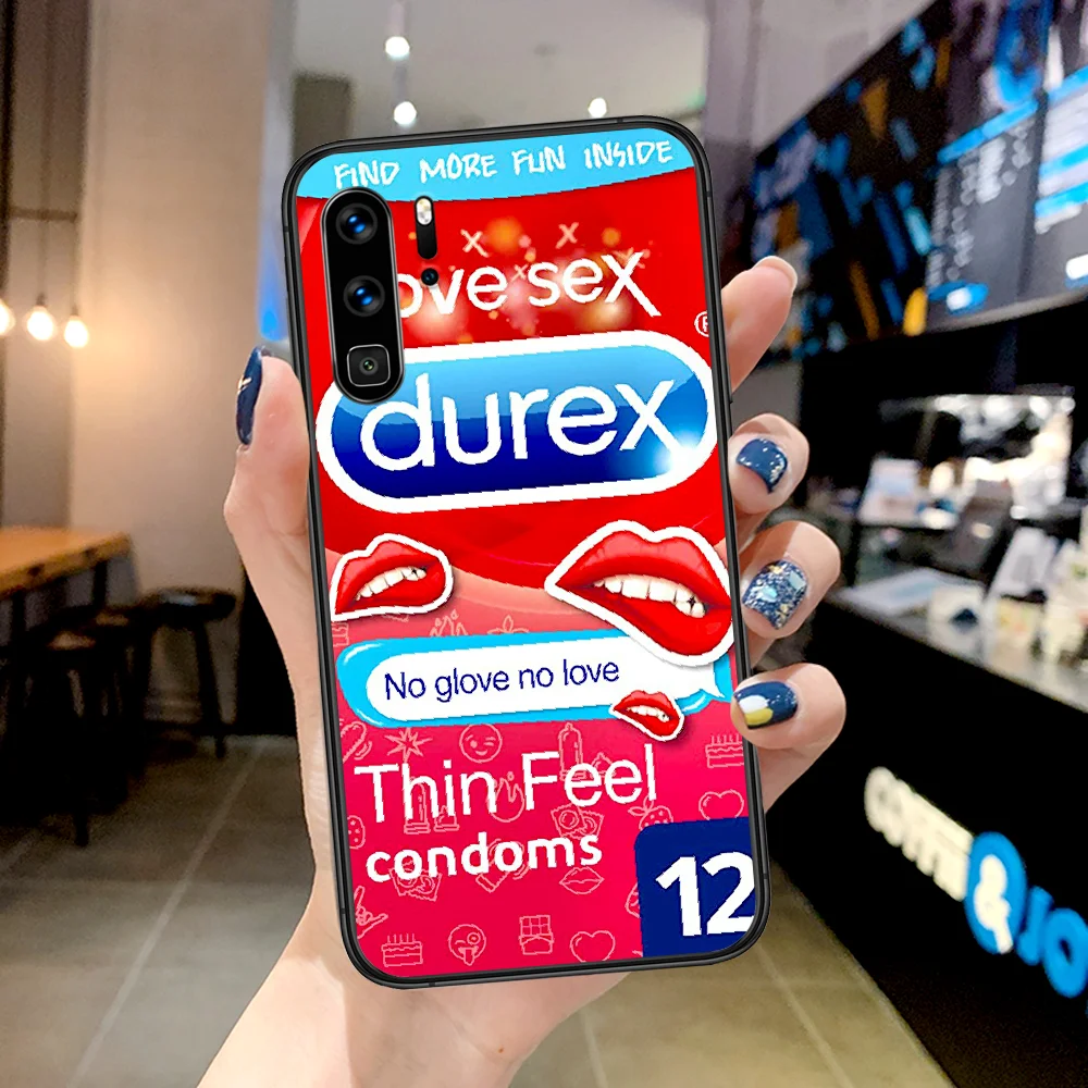 

Sexy Durex Brand Phone Case For Huawei P Mate Smart 10 20 30 40 Lite Z 2019 Pro black Cell Tpu Bumper Painting Back Luxury