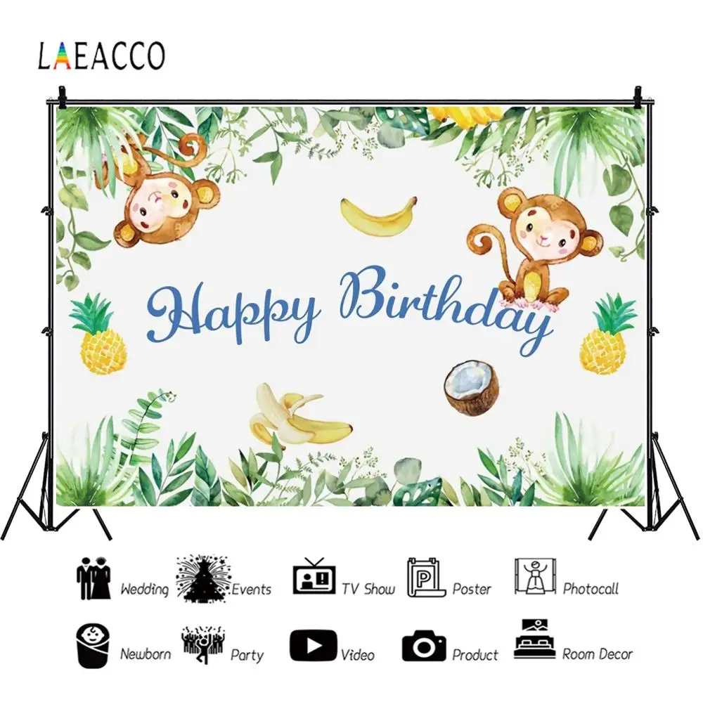 Laeacco Cute animal Fruit background Birthday Children's games Celebration Photography Customizable Backdrop For Photo Studio |