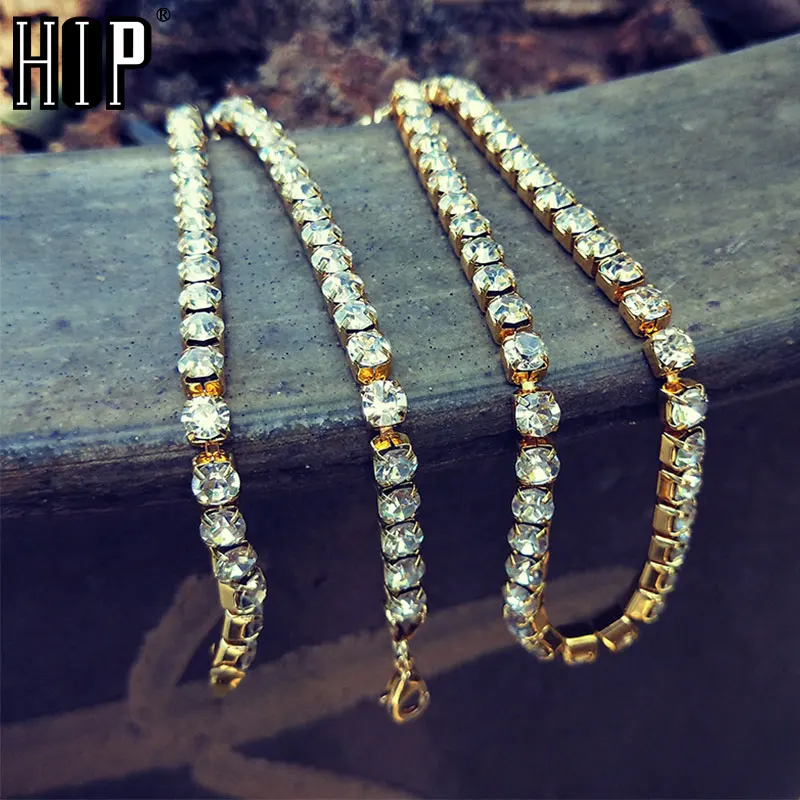HIP HOP 5MM 60CM Bling Iced Out Alloy Rhinestone Tennis Chain Charm Long link Chain Necklace For Men Jewelry