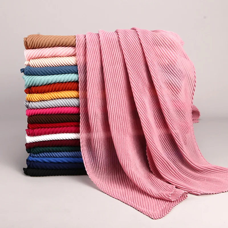 

2021 Women Plain Cotton Scarf Head Hijab Wrap Solid Full Cover-up Shawls Foulard Femme Headband Crinkle Muslim Hijabs
