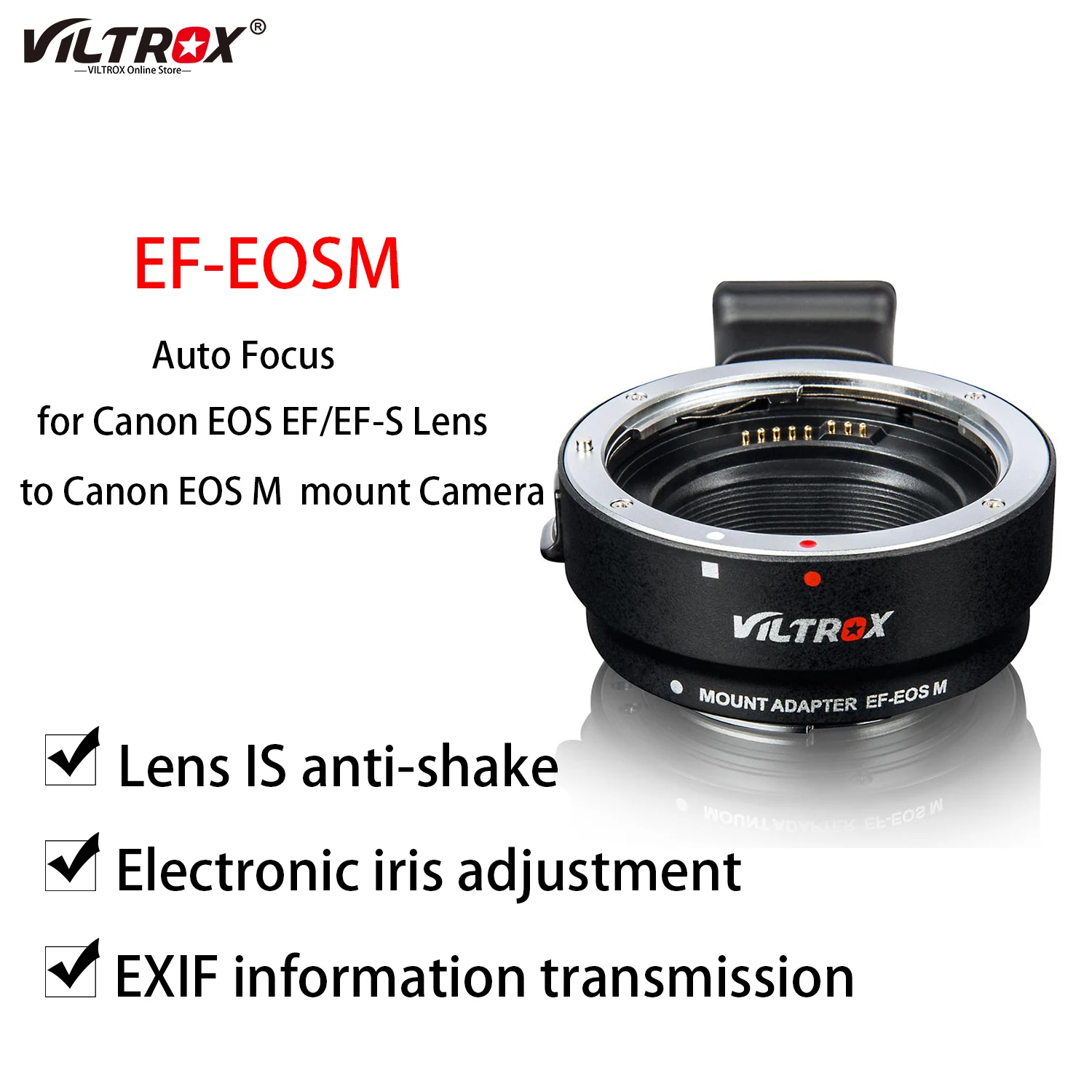 

Viltrox EF-EOSM Auto Focus Lens adapter ring Electronic for Canon lens EOS EF EF-S to EOS M EF-M Camera M2 M3 M5 M6 M10 M50 M100