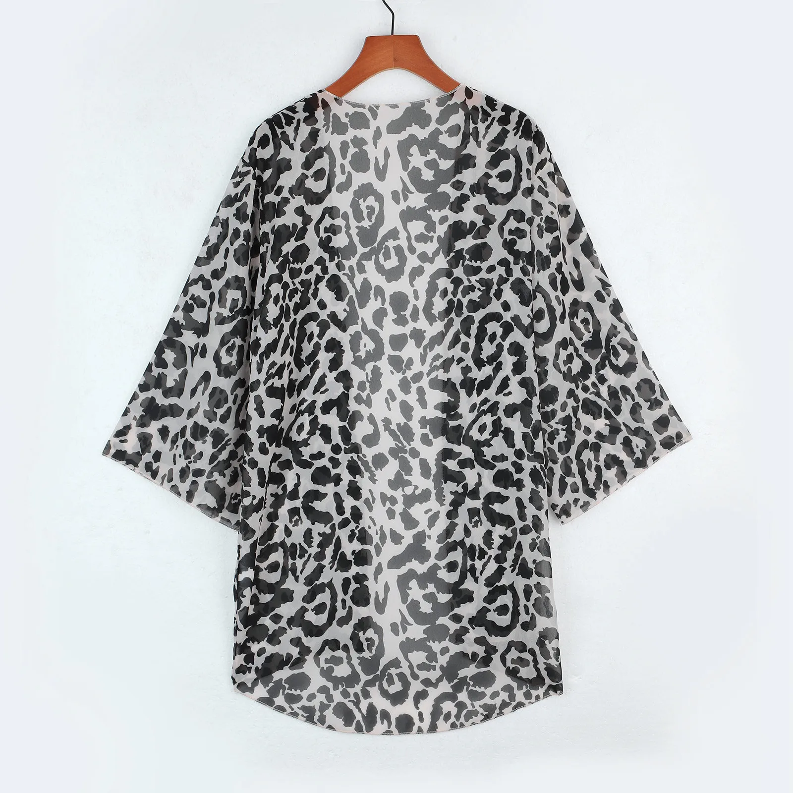 

TELOTUNY Summer Cardigan Fashion Half Sleeve Sunscreen Beach Blouse Ladies Loose Print Leopard Print Chiffon Long Shirt