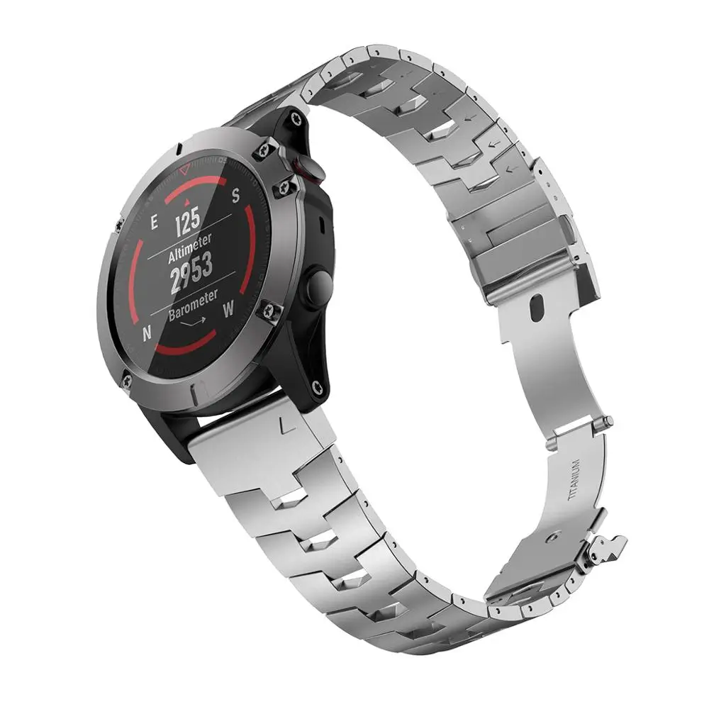 Ремешок GORPIN Fenix 6 Pro для часов Garmin 5 Plus металлический вентилируемый титановый