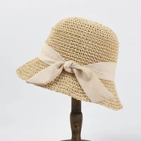 sun hat women summer beach straw ribbon wide brim breathable uv protection folding holiday accessory for teenagers
