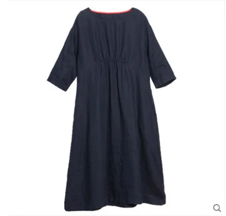 

Loose size women's fashion linen long solid dress