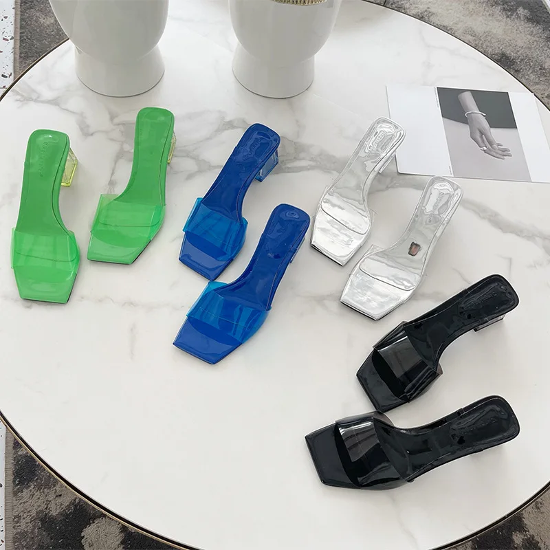 

Slippers Casual Female Shoes Beige Heeled Sandals Square heel Low Slides Med Luxury 2022 Black Block Soft Fabric Rubber Rome Sol