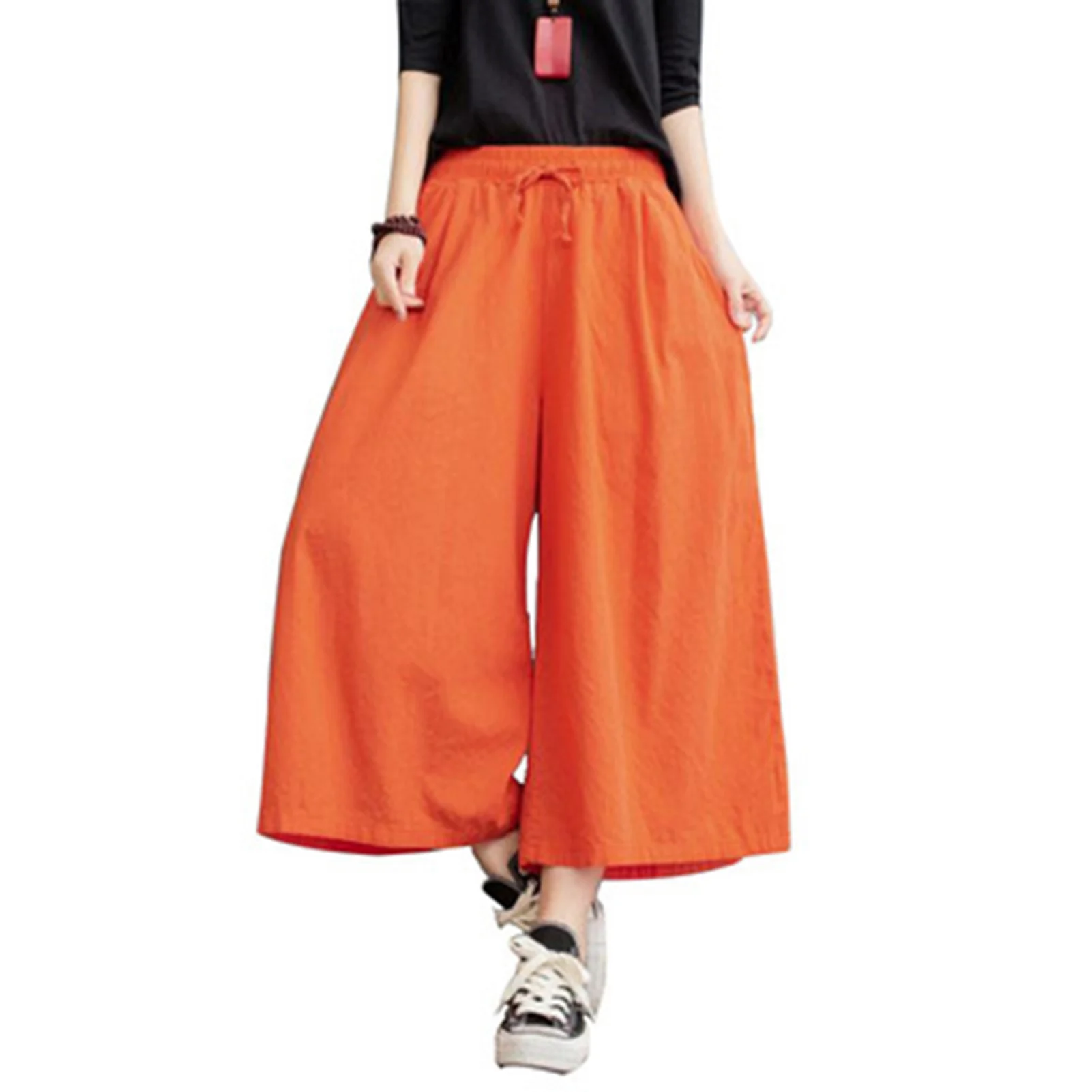 Женские льняные хлопковые повседневные брюки большого размера с поясом на талии