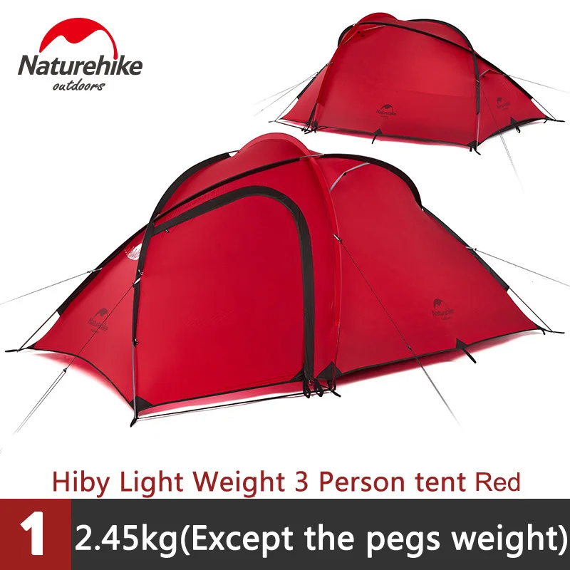 Naturehike outdoor Tent Ultralight Double Layers Aluminum Rod Camping Tent NH family tents Two rooms - Цвет: Red 20D