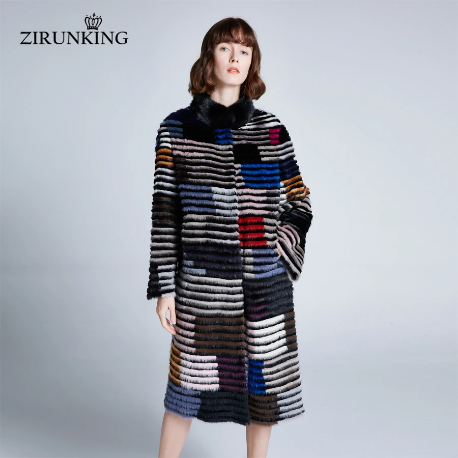 ZIRUNKING Новинка, женская шуба из натурального меха норки, женские длинные шубы, пальто, женский воротник-стойка, уличная меховая верхняя одежда ZC1902