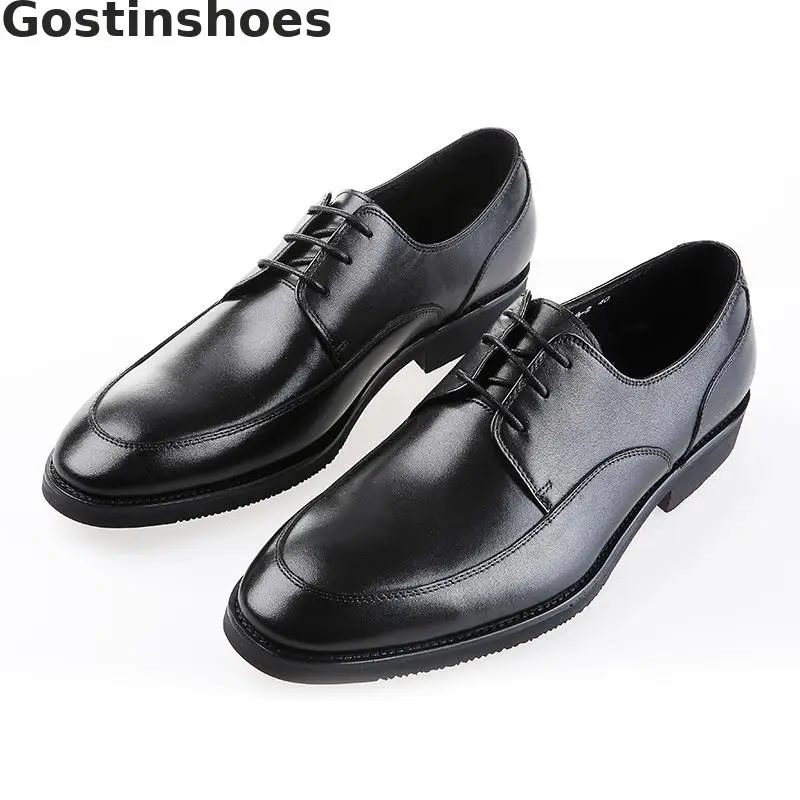 Мужские туфли в стиле Дерби черные модельные из натуральной коровьей кожи на