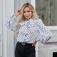 women casual dot printed bow bandage tops long sleeve bow collar office lady high street shirt 2021 summer fashion women blouse