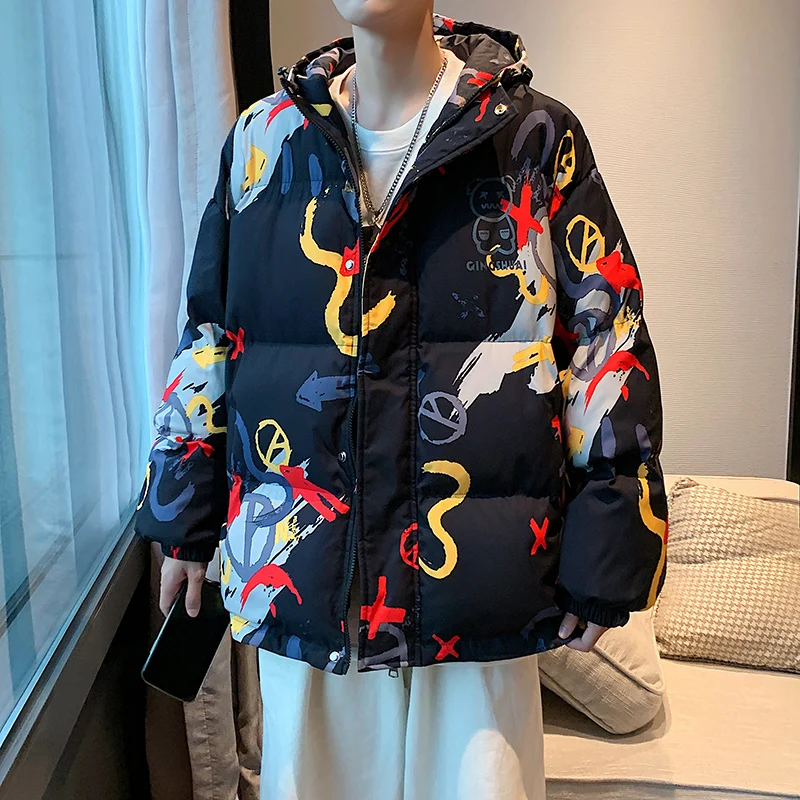 Fashion Casual Printed Cotton-Padded Jackets Men's 2022 Winter Parkas Thicken Warm Bread Jackets Outwear Down Coats Top Clothing