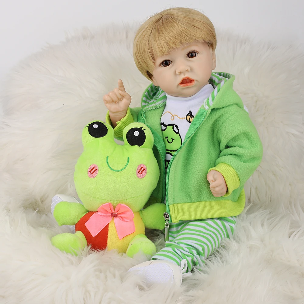 

20/22inch Popular Reborn Saskia Frog Boy Bebe Full Body Silicone Vinyl/Cloth Doll In Golden Hair Handmade Collectible Art Toy