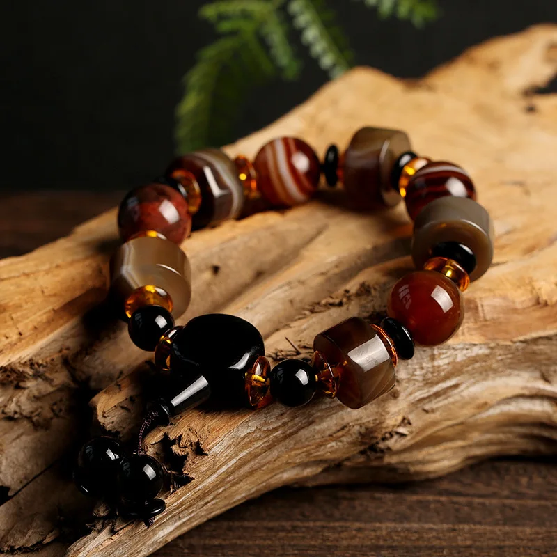 

Original Natural Agate Bracelet Single Circle Men And Women Style Abacus Beads Bracelet Ethnic Style Gift Jewelry paty Hand