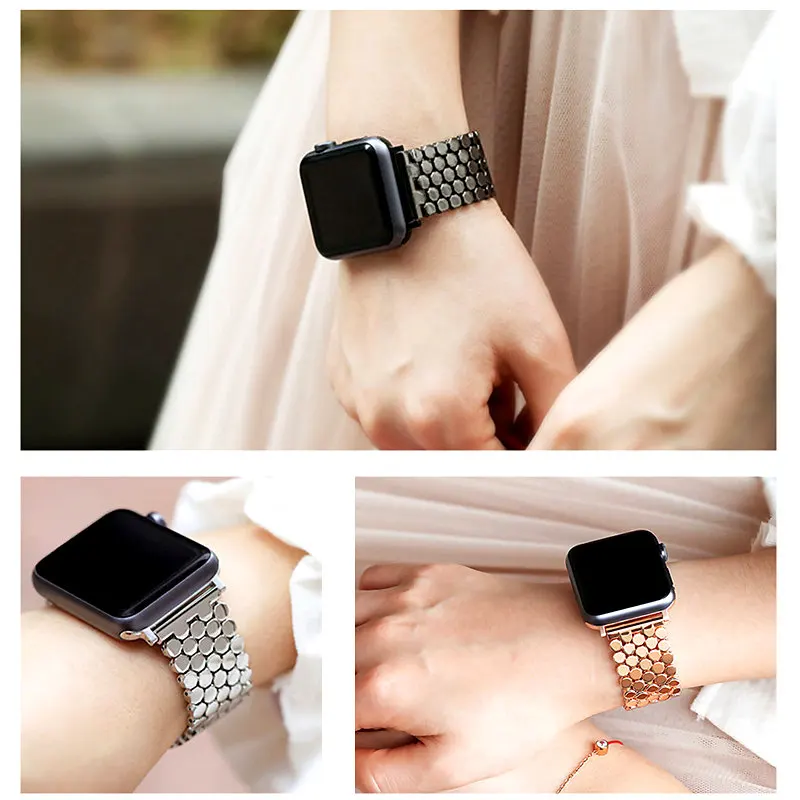 Strap for apple watch band correa applewatch 44mm 40mm 42mm 38mm iwatch series 6 SE 5 4 3 Shine Metal Stainless steel bracelet |