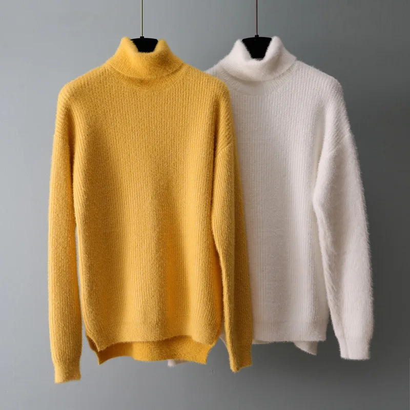 

2021 Autumn Winter Oversize Turtlenect Thick Wool Cashmere Sweater Pullovers Women Long Sleeve Female Casual Big Sweater Jumper