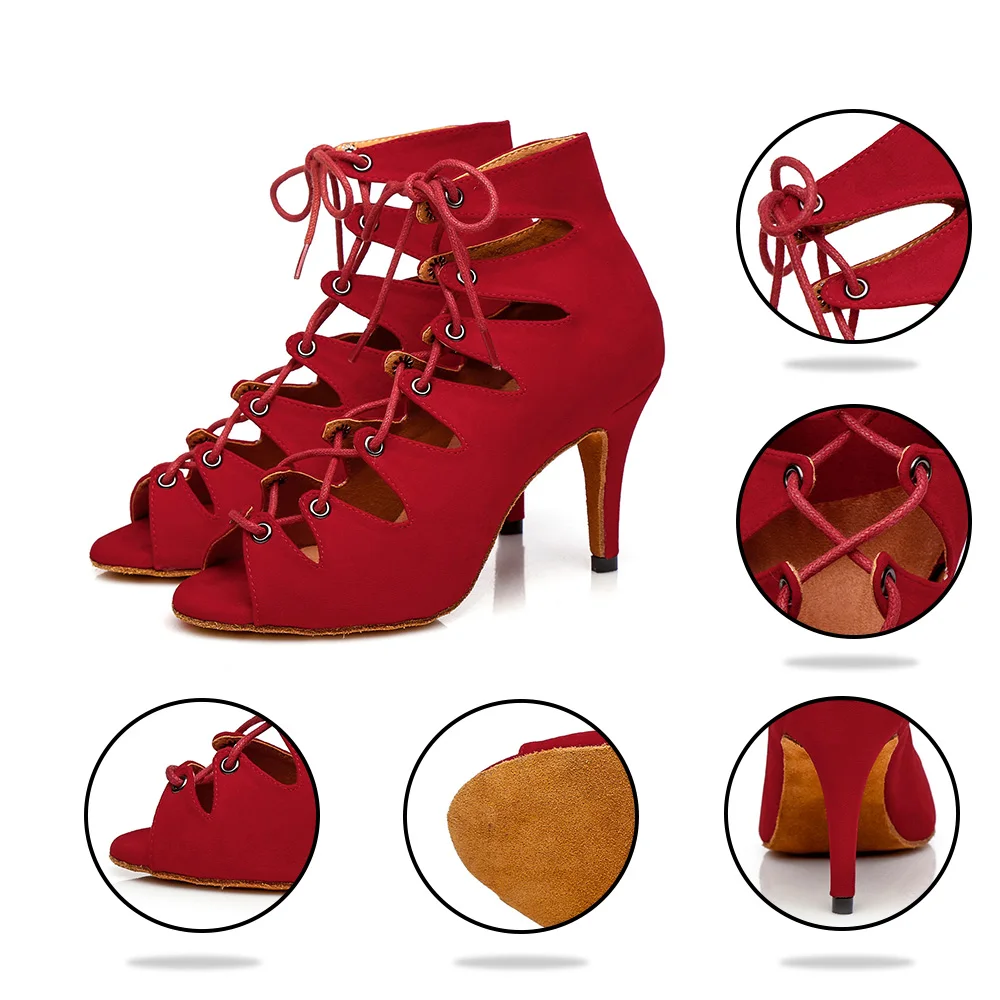 Professional Women's High Heels For Dancing Latin Dance Sandals Ballroom Dance Shoes Salsa Heeled Girls Red Heels