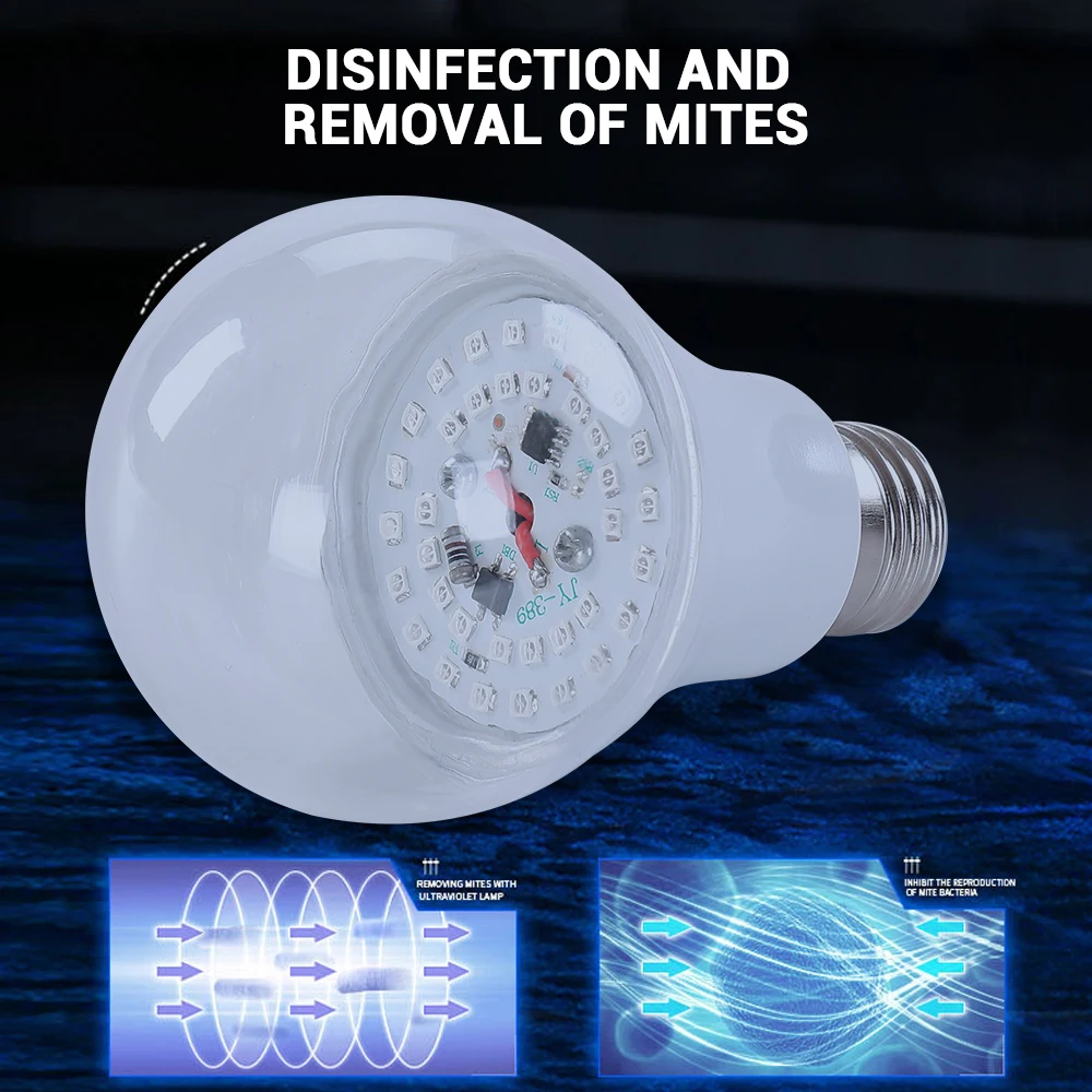 Ультрафиолетовая стерилизационная лампа E27 UVC 36 светодиодов бактерицидная для