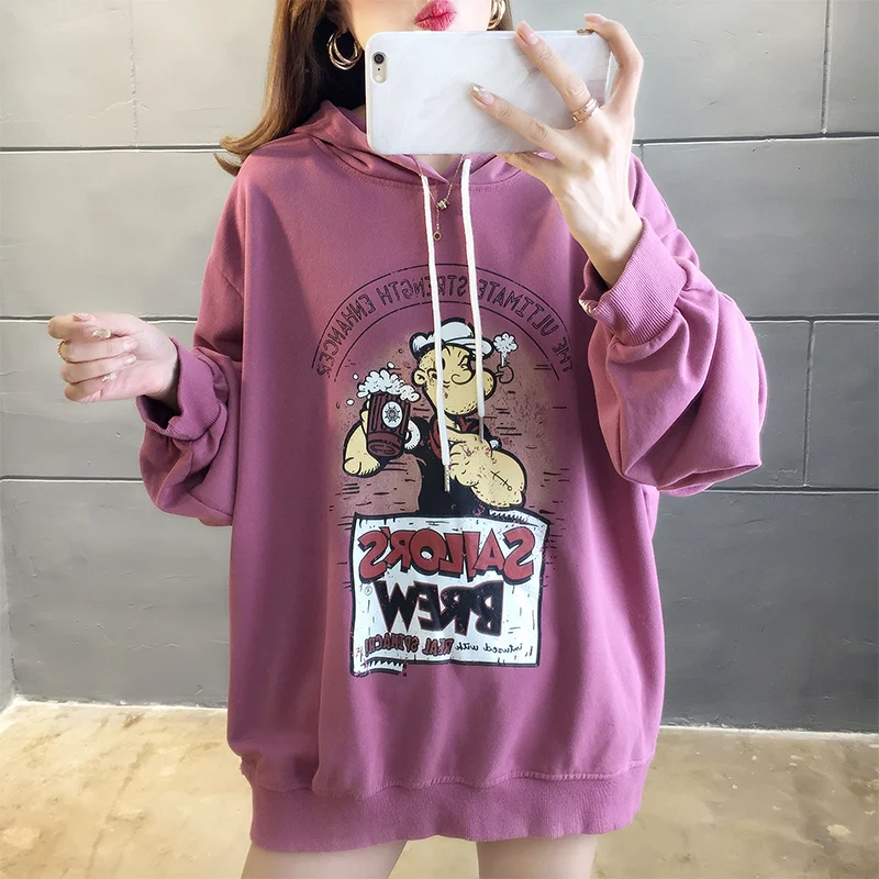 Весенне-осенний худи с принтом из мультфильма свободный свитер в стиле хип-хоп