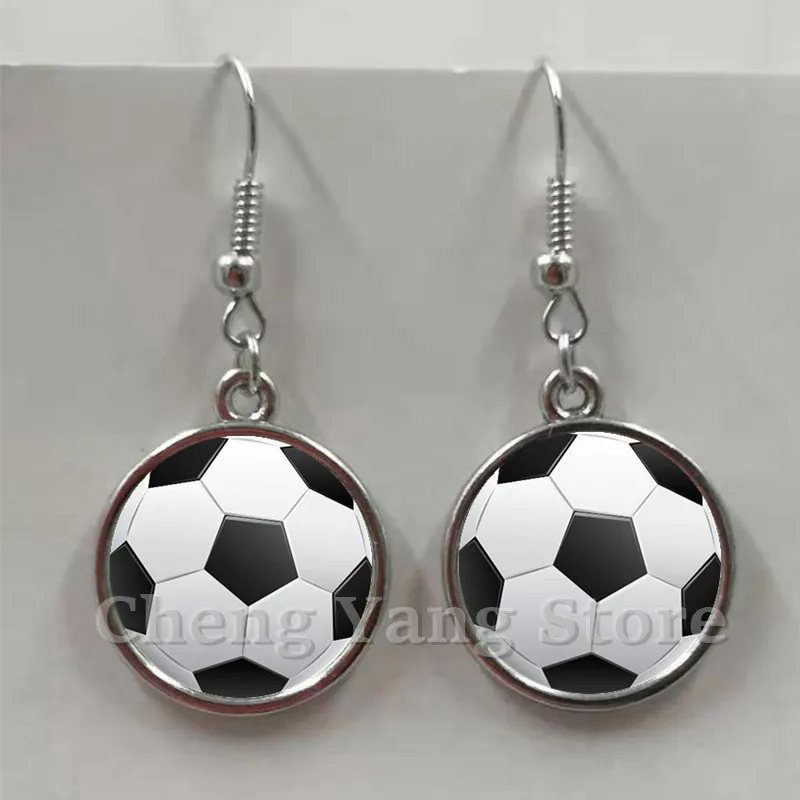 Повседневные спортивные серьги в виде Бейсбольного мяча стеклянные выпуклые