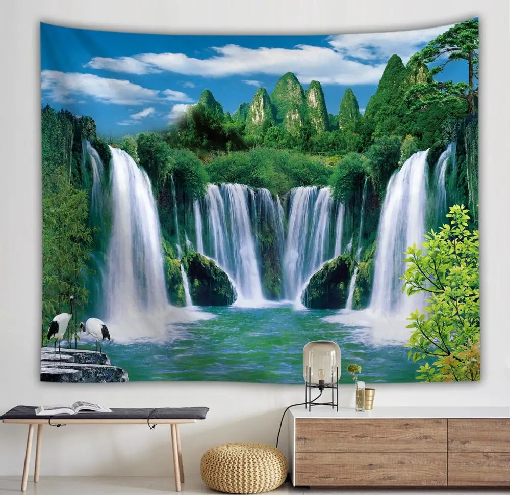 Гобелен с лесным потоком 3D пляжное полотенце водопад пейзаж красивая картина