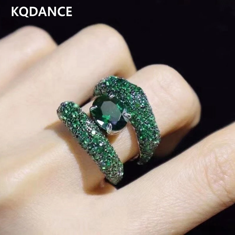 

KQDANCE Luxury 100% 925 sterling silver with Emerald green Zircon stone Created Gemstones Ring Cocktail Rings For Women 2021