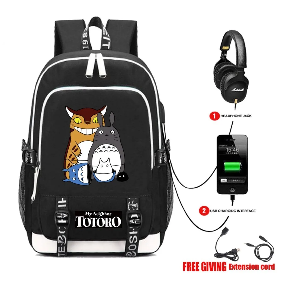 

USB charging Headphone jack otaku kanpsack My Neighbor Totoro Backpack Miyazaki Hayao cosplay Teenagers Laptop bag School Bags