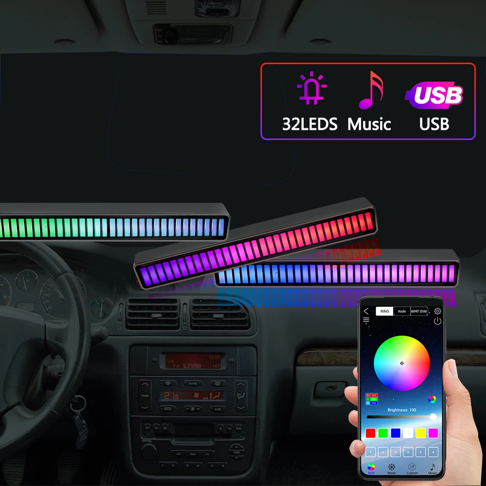

Smart RGB USB Light Car Interior Ambient Lamp LED Strip Auto Stereo Music Display BT APP Control Caravan Automobile Accessories