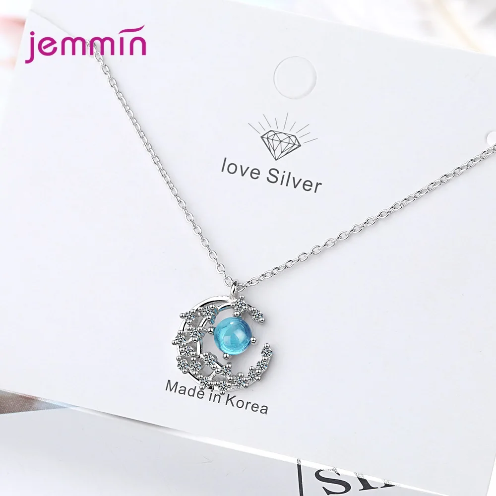 

Newest Fashion Design Genuine 925 Sterling Silver Charm Necklace Moon Blue Planet Shape Pendant Necklace Gift For Women Girls