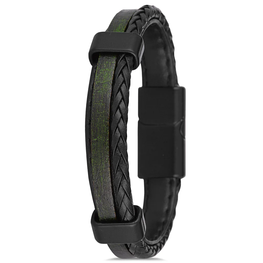 

Parigi PRGJWG126-01 Mens Bracelet Bangles Fashion Jewelry Leather Black Birthday Gift for Mens