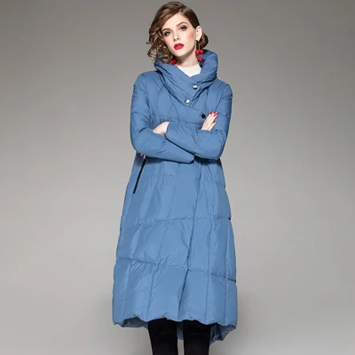 Blue JINGRUI новые модные цельнокройные платья Офисные женские туфли отложной воротник длинный рукав длинный Для женщин зимние Пуховики на белом утином пуху - Цвет: Blue