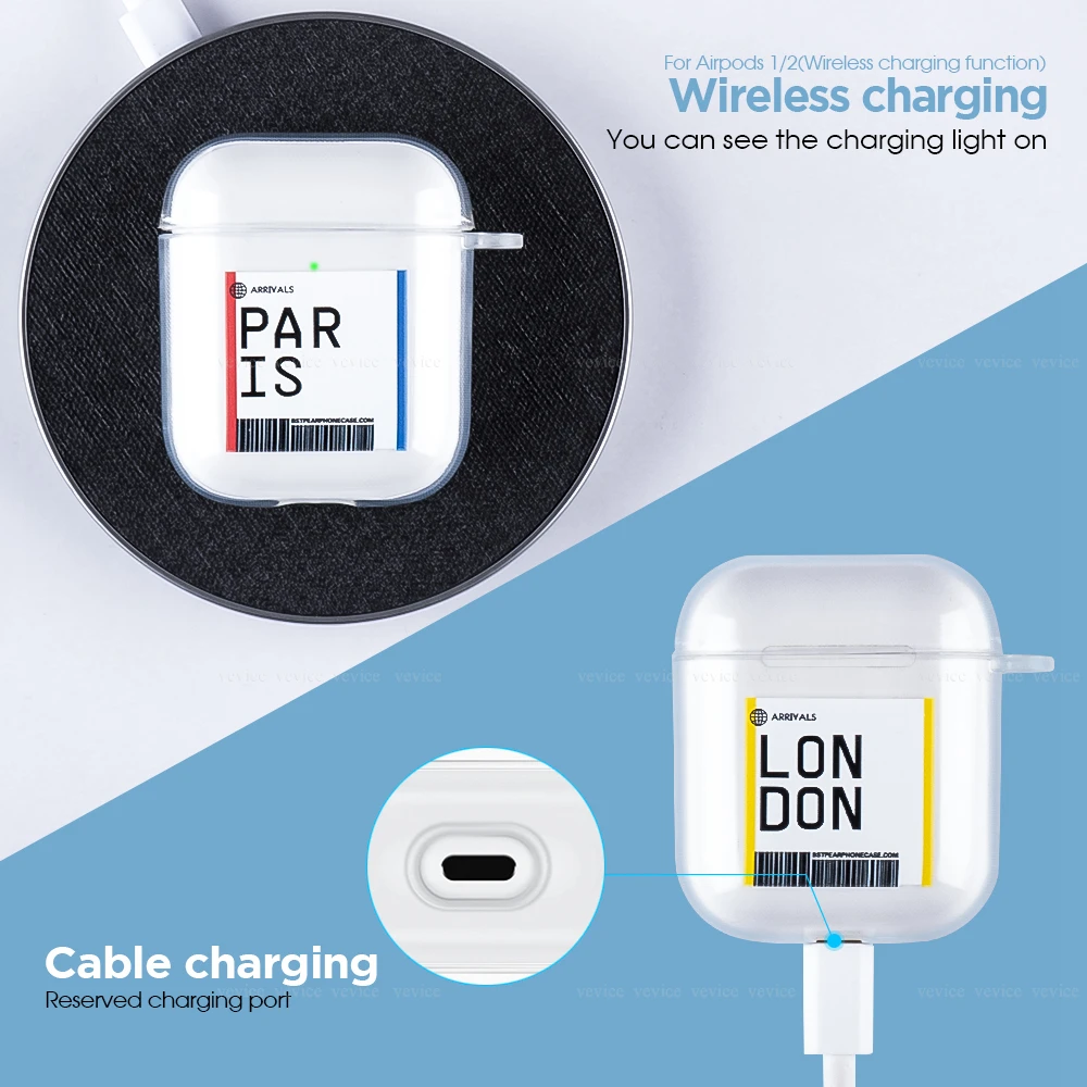 Чехол для наушников INS путешествий страны авиа с буквами Airpods 2nd 1st чехол s