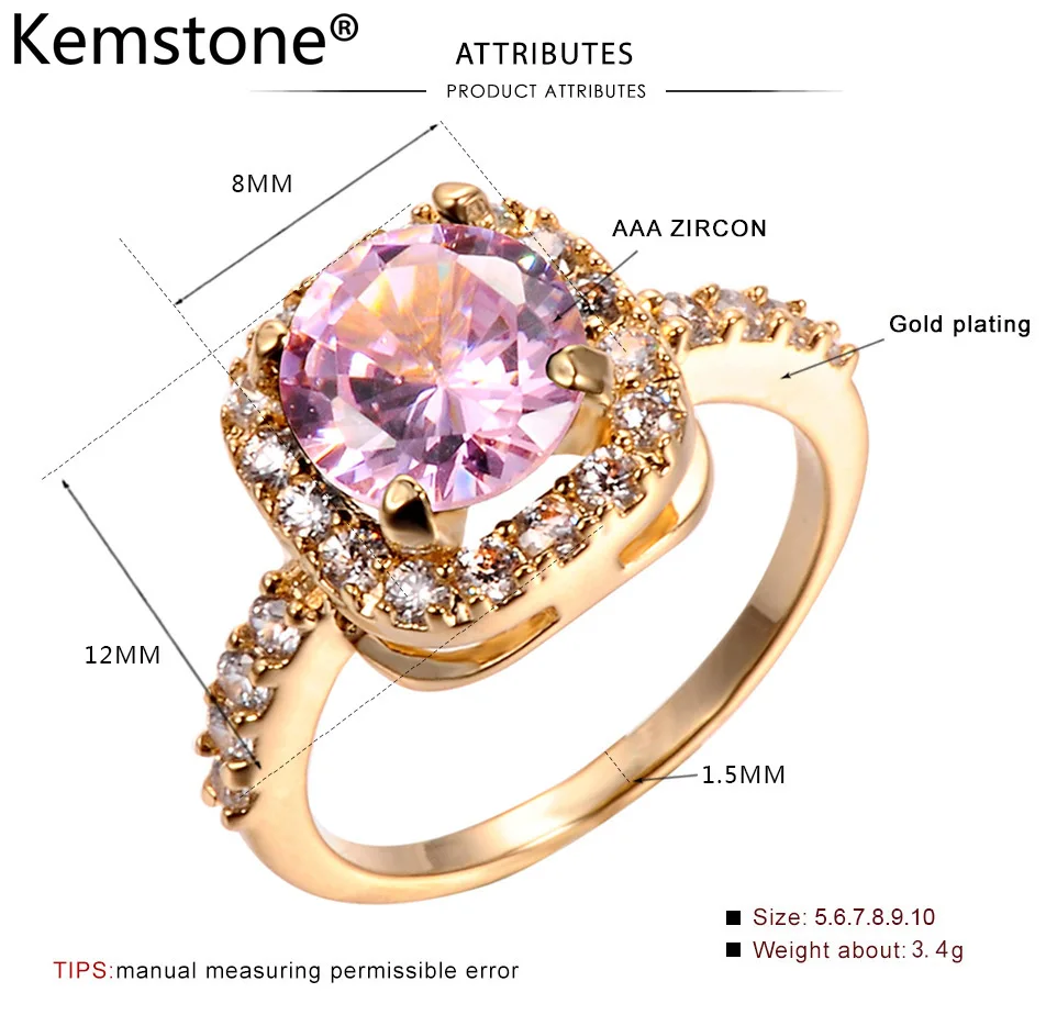 Женское кольцо с квадратным цирконием Kemstone стильное разноцветное медное цвета