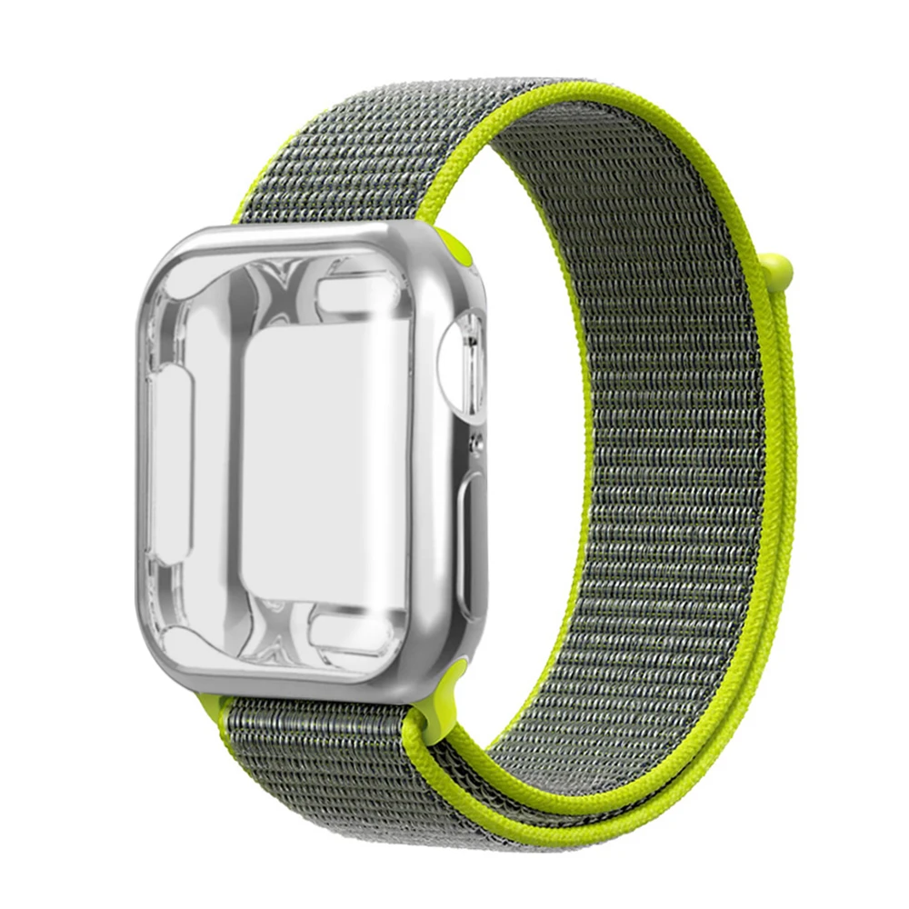 Нейлоновый ремешок+ чехол для Apple watch series 5/4/3/2/1, 42 мм, 38 мм, версия в едином положении во время занятий легкой атлетикой, ремешок для iwatch 40 мм 44 спортивный браслет - Цвет ремешка: Bright yellow